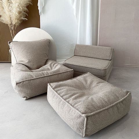 Moje Bouclé Ottoman Beige - vierkante kinderpoef