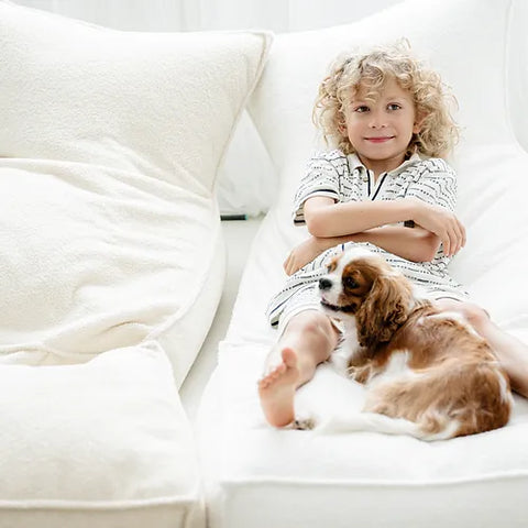 Moje Bouclé Ottoman White - vierkante kinderpoef