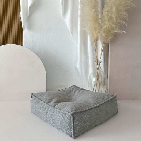 Moje Bouclé Ottoman Grey - vierkante kinderpoef